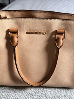 Michael Kors Tan Saffiano Leather Satchel with Gold Hardware
